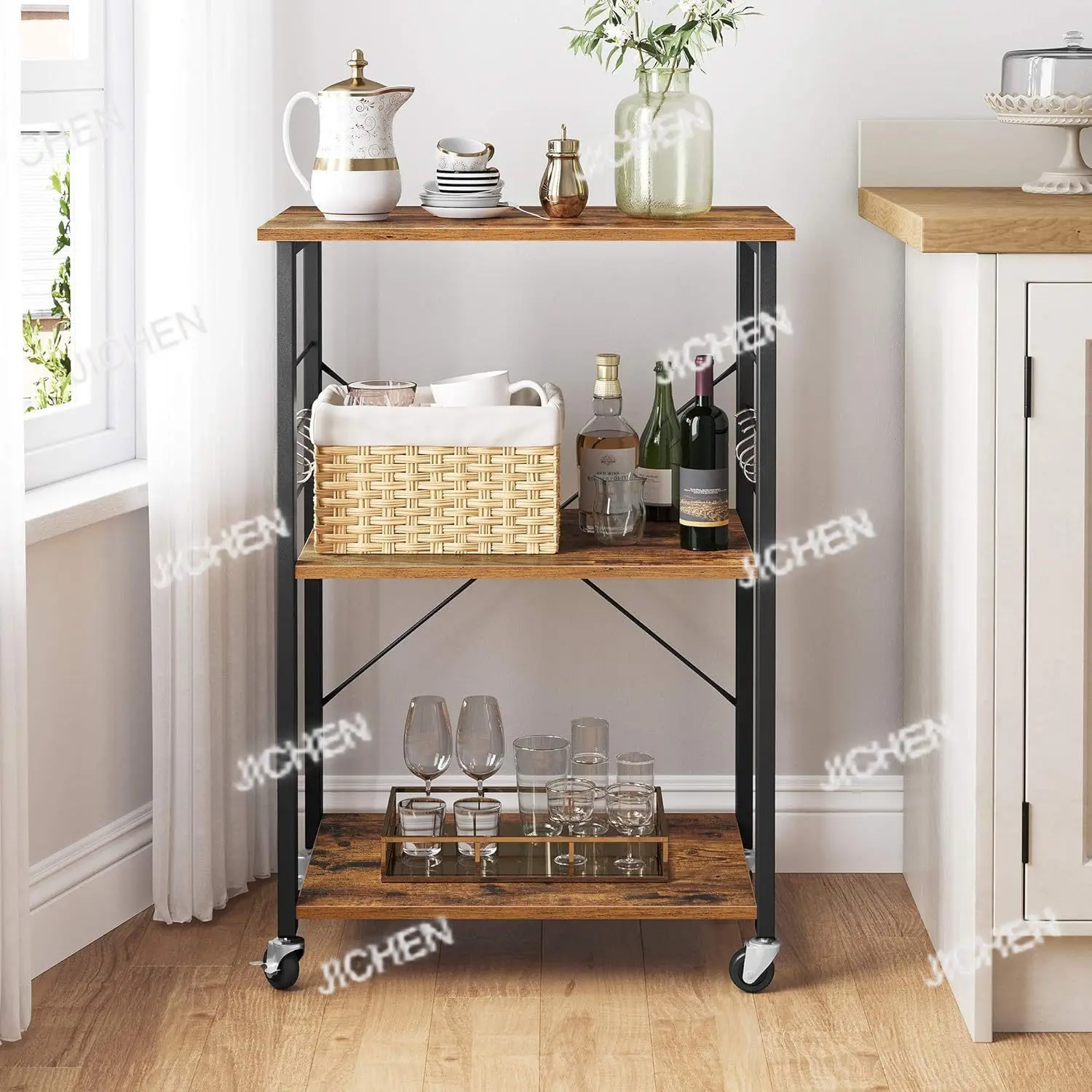 رف المطبخ، رف تخزين المطبخ، فرن الميكروويف من الأرض إلى السقف، زاوية متعددة الطبقات