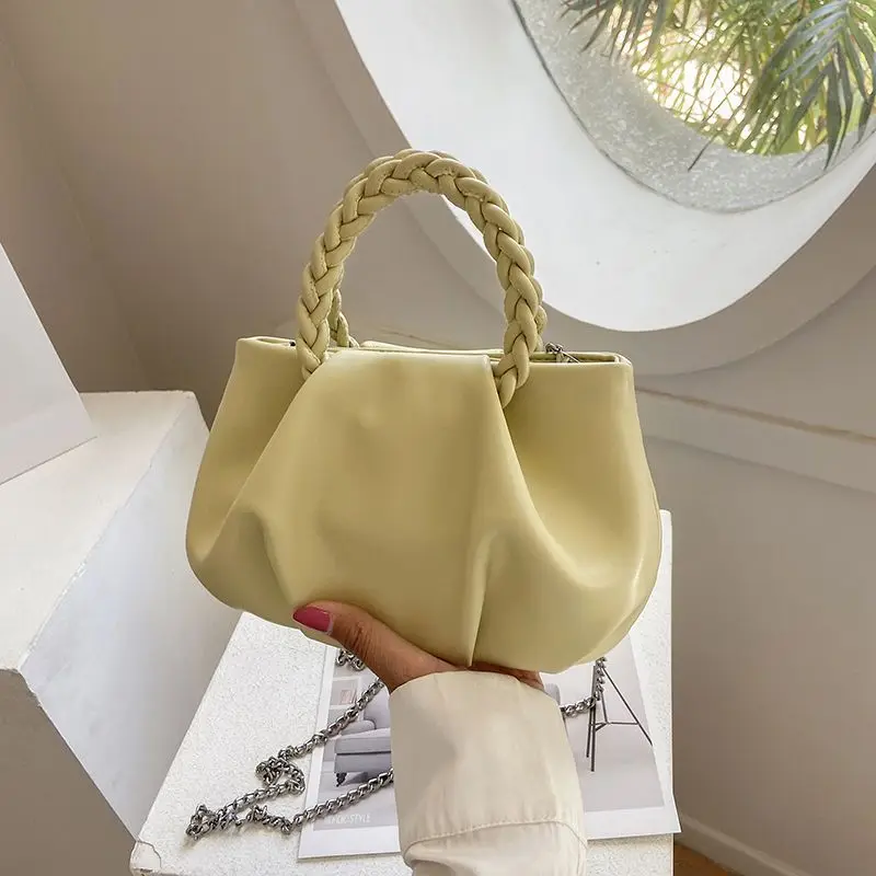 

Pure Color Summer Fashion Chain One Shoulder Crossbody Pleated Bag Versatile Texture Handheld Woman