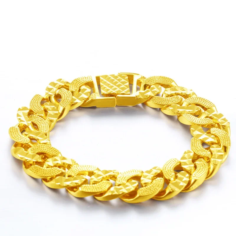 

CHUANGCHENG 24K Gold 18cm Cuban Link Bracelets Chain for Men Women Pulseira Feminina Bizuteria Joyas Wedding Jewelry