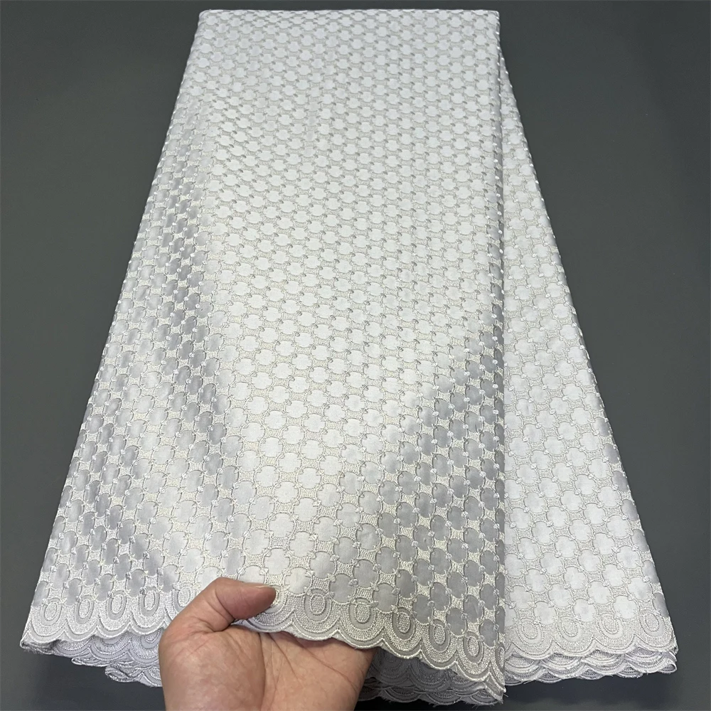 2026 African Nigerian Lace Fabric Tulle Embroidered Bridal Gown Material Soft Cotton Damask for Wedding Party Dresses 5 Yards