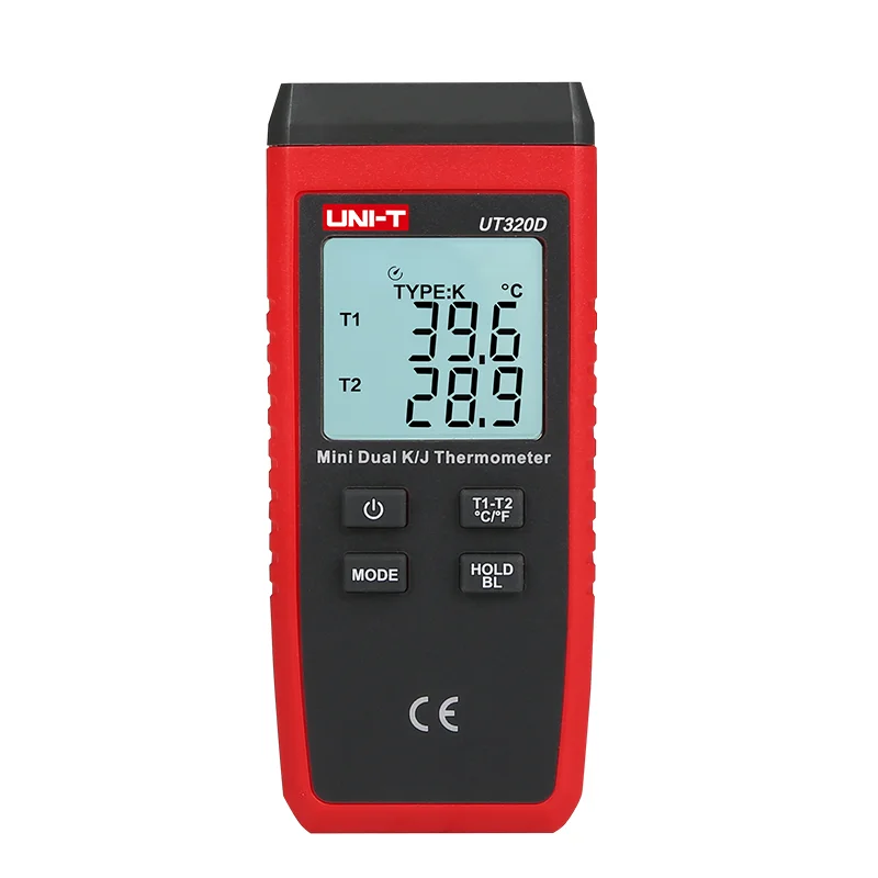 UNI-T UT320A UT320D Mini Contact Type Digital Thermometer Dual Channel K/J Temperature Meter LCD Backlight Data Hold Thermostat