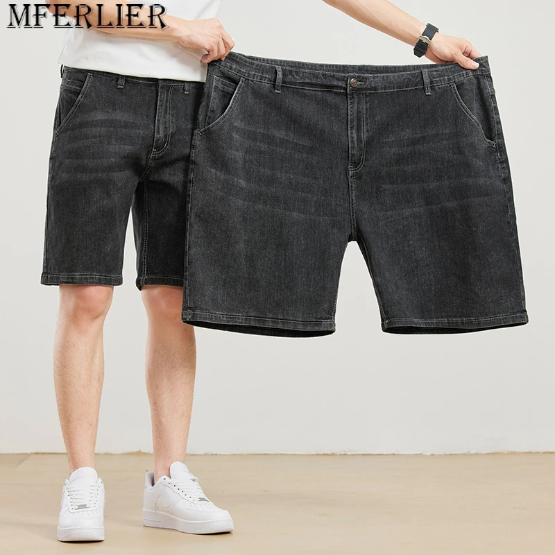 Shorts jeans de cintura alta masculinos, calças soltas, estiramento, plus size, 11XL, 12XL, verão