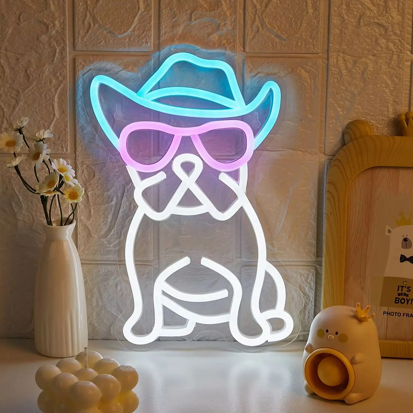 Chi-buy LED Neon Cowboy hat bulldog USB Powered Neon Signs Night Light 3D Wall Art & Game Room Bedroom Party Decor Lamp Signs