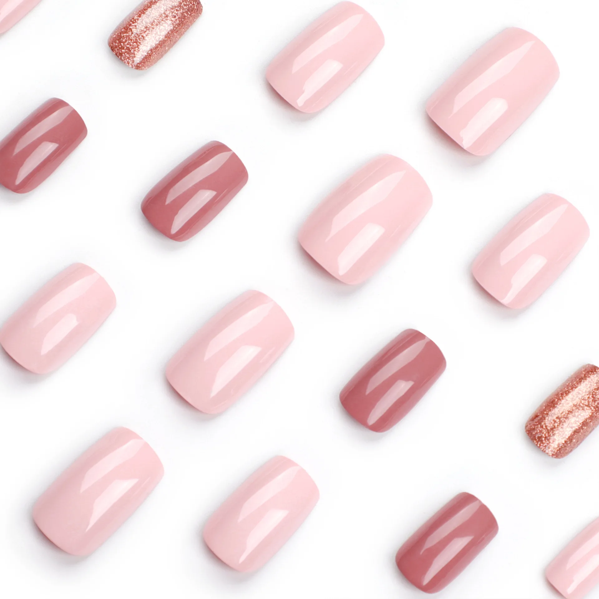 24 pièces Style minimaliste nouvelles fleurs d'été presse sur les ongles couleur unie paillettes français faux ongles couverture complète portable faux ongles