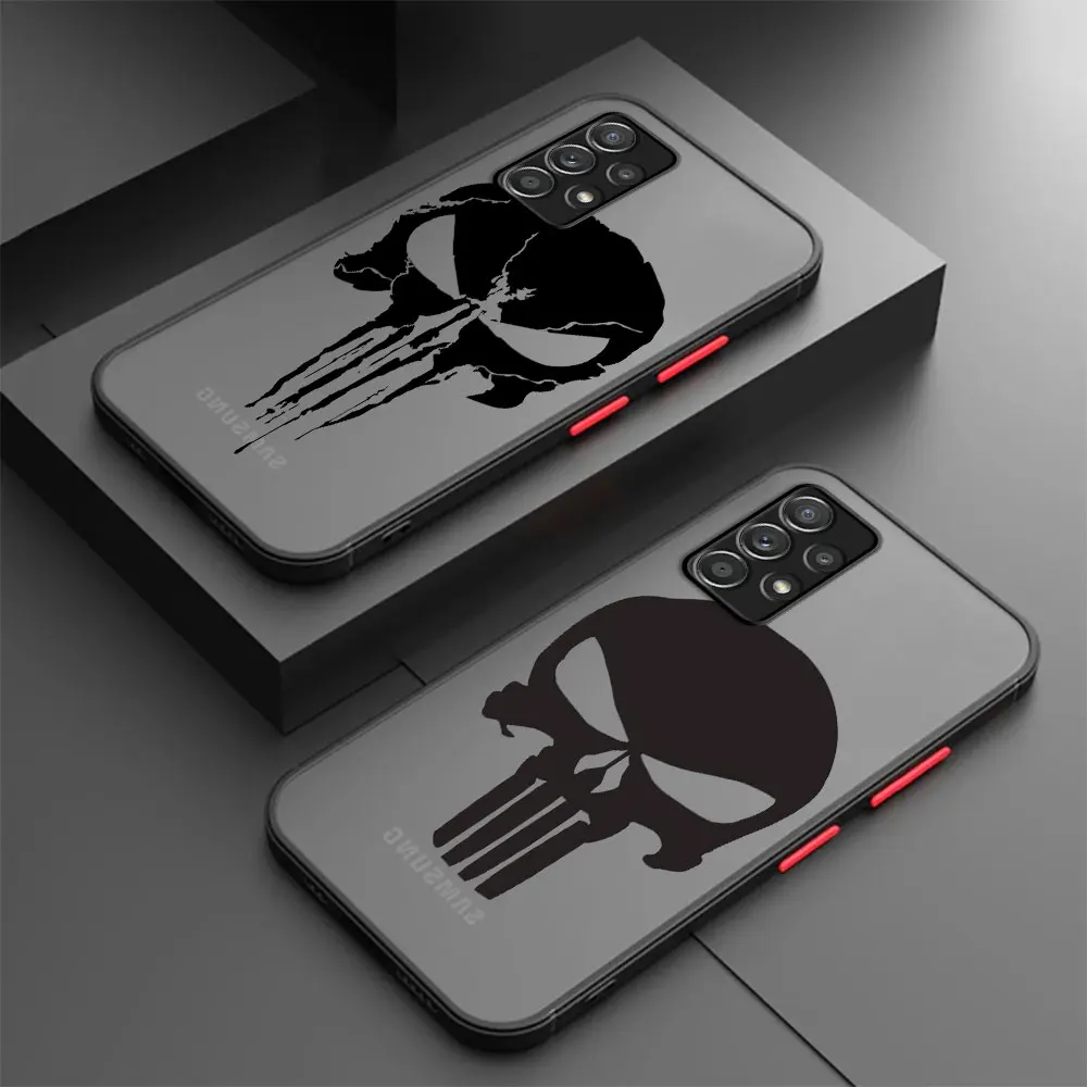 Matte Case For Samsung Galaxy A54 A14 A34 A53 A52 A13 A12 A23 A33 A51 A21s A71 A32 Black Phone Cover Luxury Marvel Punisher Logo