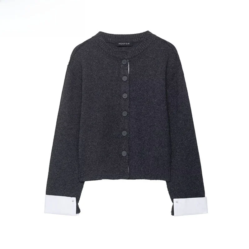 

ZBZR Faion Patchwork Knitted Open Cardigan Women's Outerwear Autumn New Sle Casual Loose Fit Long Sve Warm Polyester