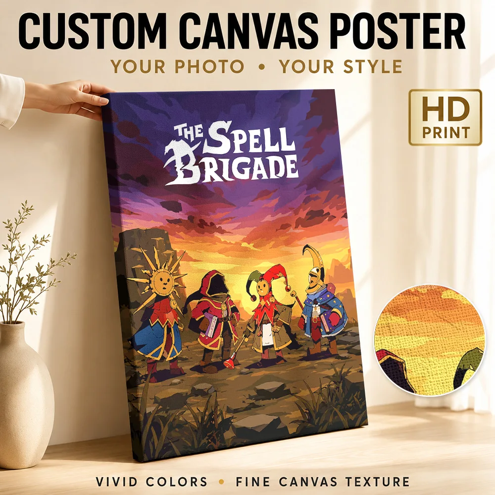 Spell Brigade Wizards At Sunset Canvas Print Customized Photo Colorful Cartoon Style Wall Art For Home Office Game Lover Gift