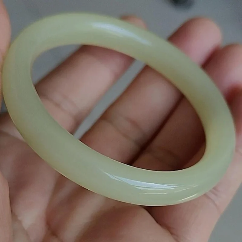 Hetian Qingshui Bracelet, Jadeite Mudfish Back Bangle, Old Mine Green-White Jade, Women's Model