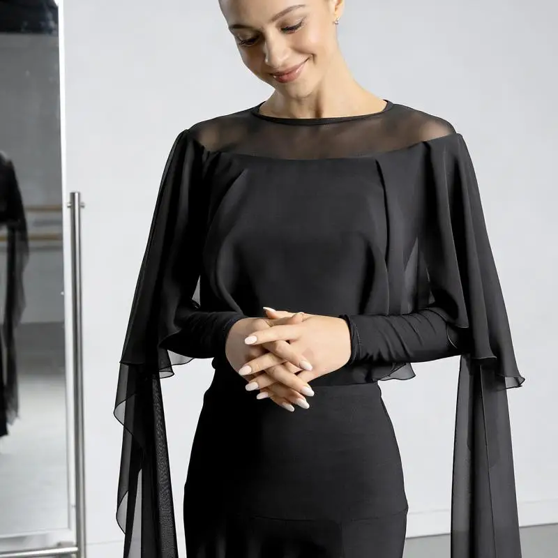 

2026 Modern Dance Top Women's New Ballroom Dance Practice Clothes Adult Daily Dancing Clothes Long Sleeve Dancing Clothes