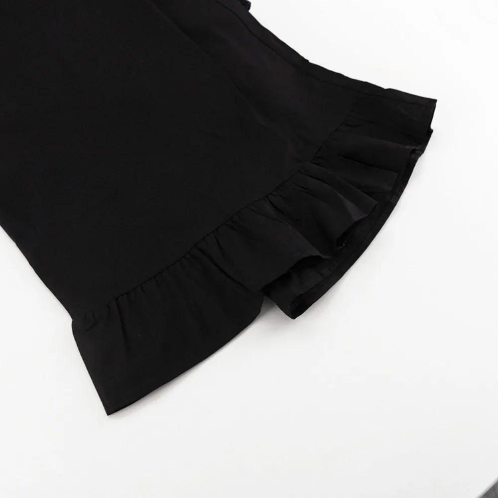 TWOTWINSTYLE Gespleißt Rüschen Zwei Stück Set für Frauen V-ausschnitt Ärmellose Weste Hohe Taille Flare Hosen Casual Anzug Weibliche Mode