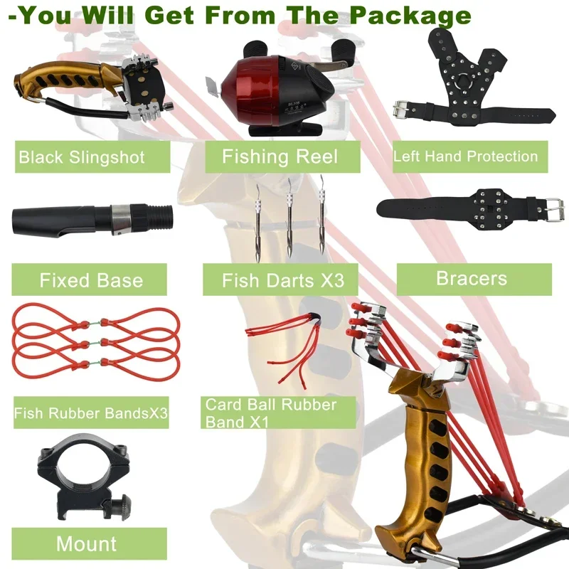 

Shooting Fishing Bow Slingshot Kit with Reel and 3 Arrowheads Wrist Support Rocket for Fishing and Hunting Hand Guard