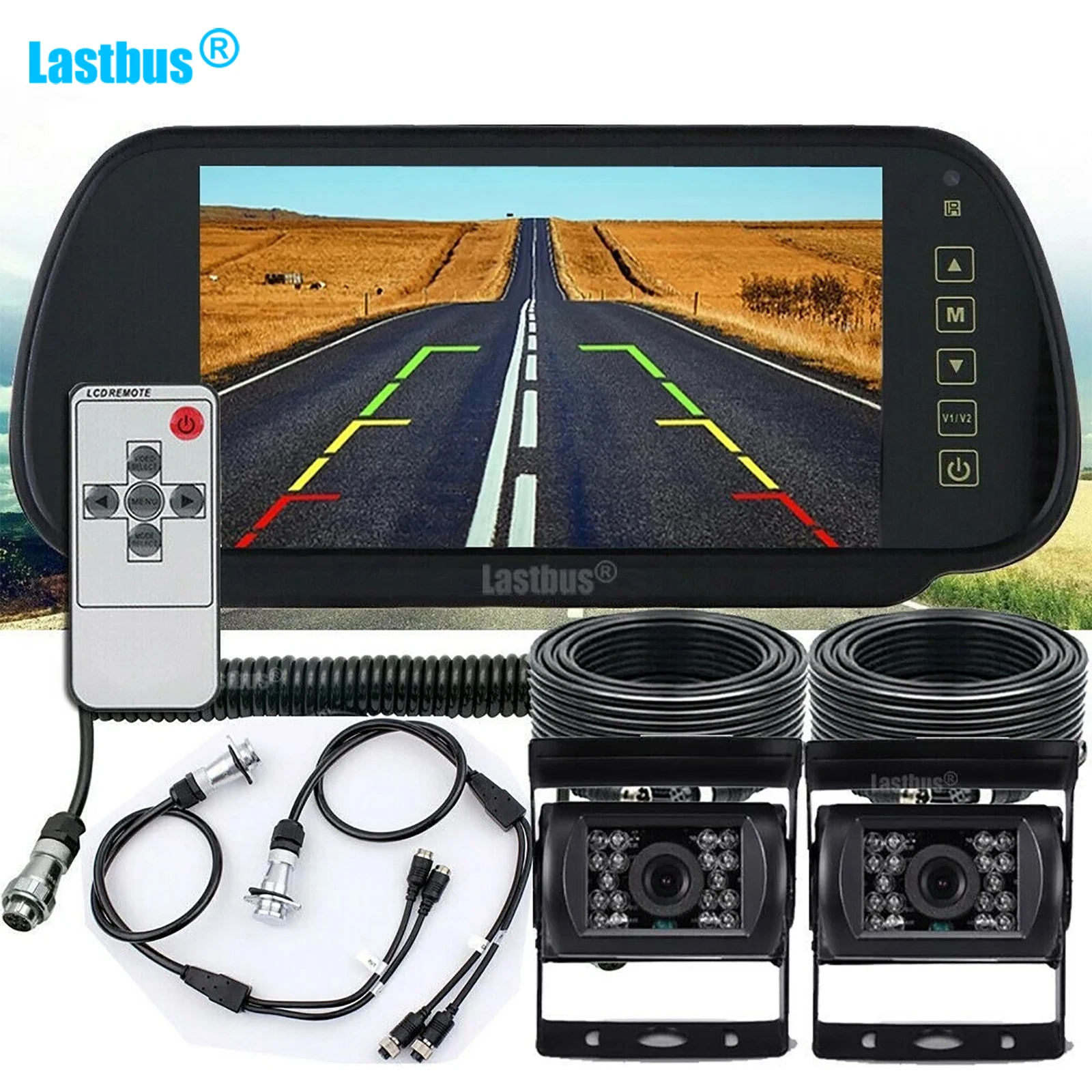 

Lastbus 7" TFT LCD Mirror Monitor 4PIN CCD Rear View Camera 2ch Suzy Coil Trailer Cable For Truck Trailer Caravan