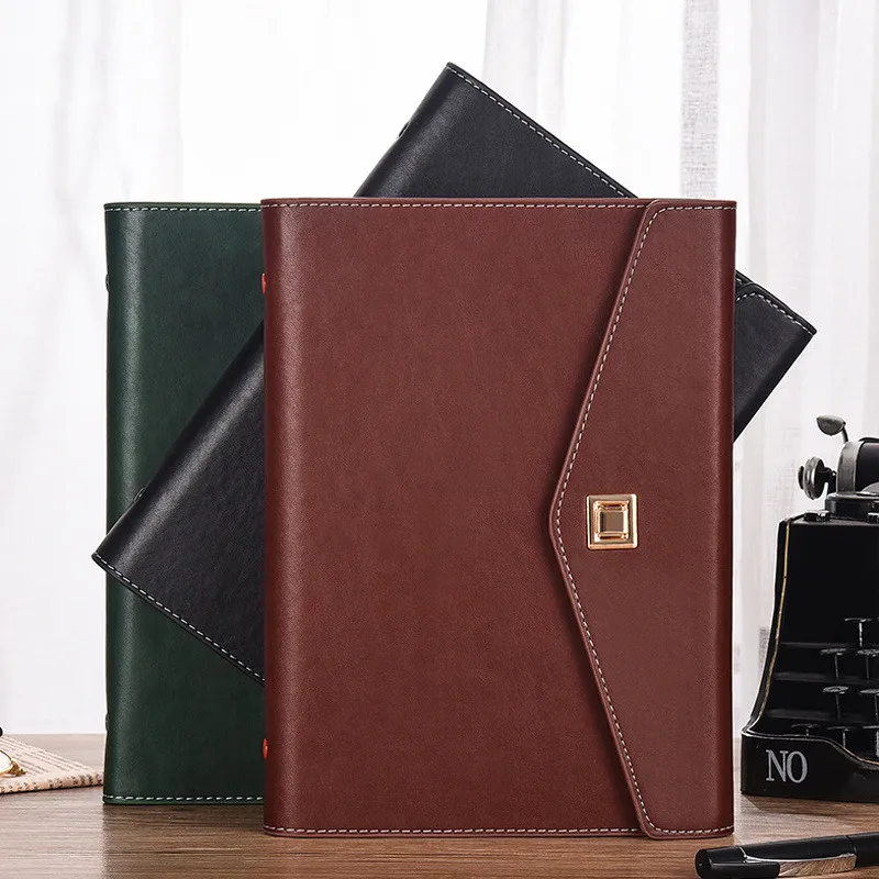 Leather Cover Business Notebook A5/B5 Loose-leaf Binder Memo 80sheets Paper Rotating Buckle Hand Accout Book Office Accessories