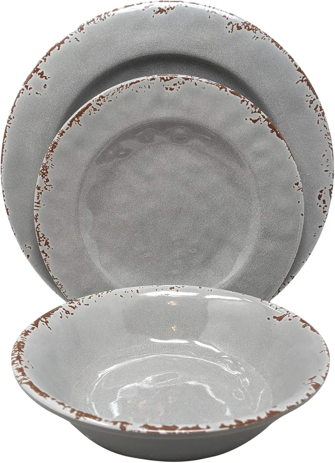 

12 Piece Rustic Farmhouse Melamine Dinnerware Set, Service for 4 (Gray)