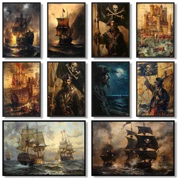 Medieval Battle Scene Vintage Pirate Ship Sailing Ship Posters and Prints Canvas Printing Wall Art Picture for Living Room Decor