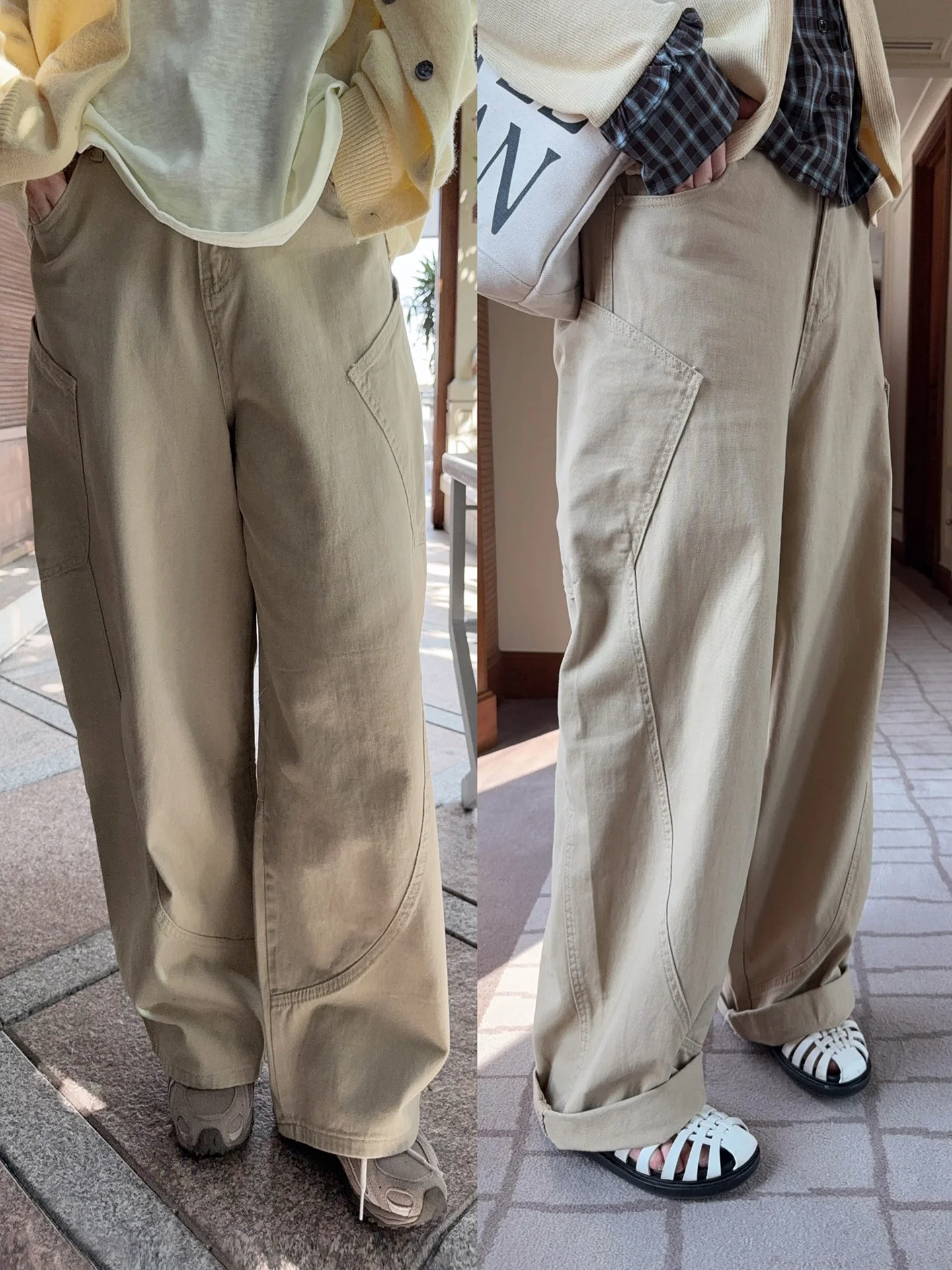 

VOGANA High Waist Straight Leg Workwear Pants Casual Loose Fit Double Version Large Size Women's Fashionable Trousers