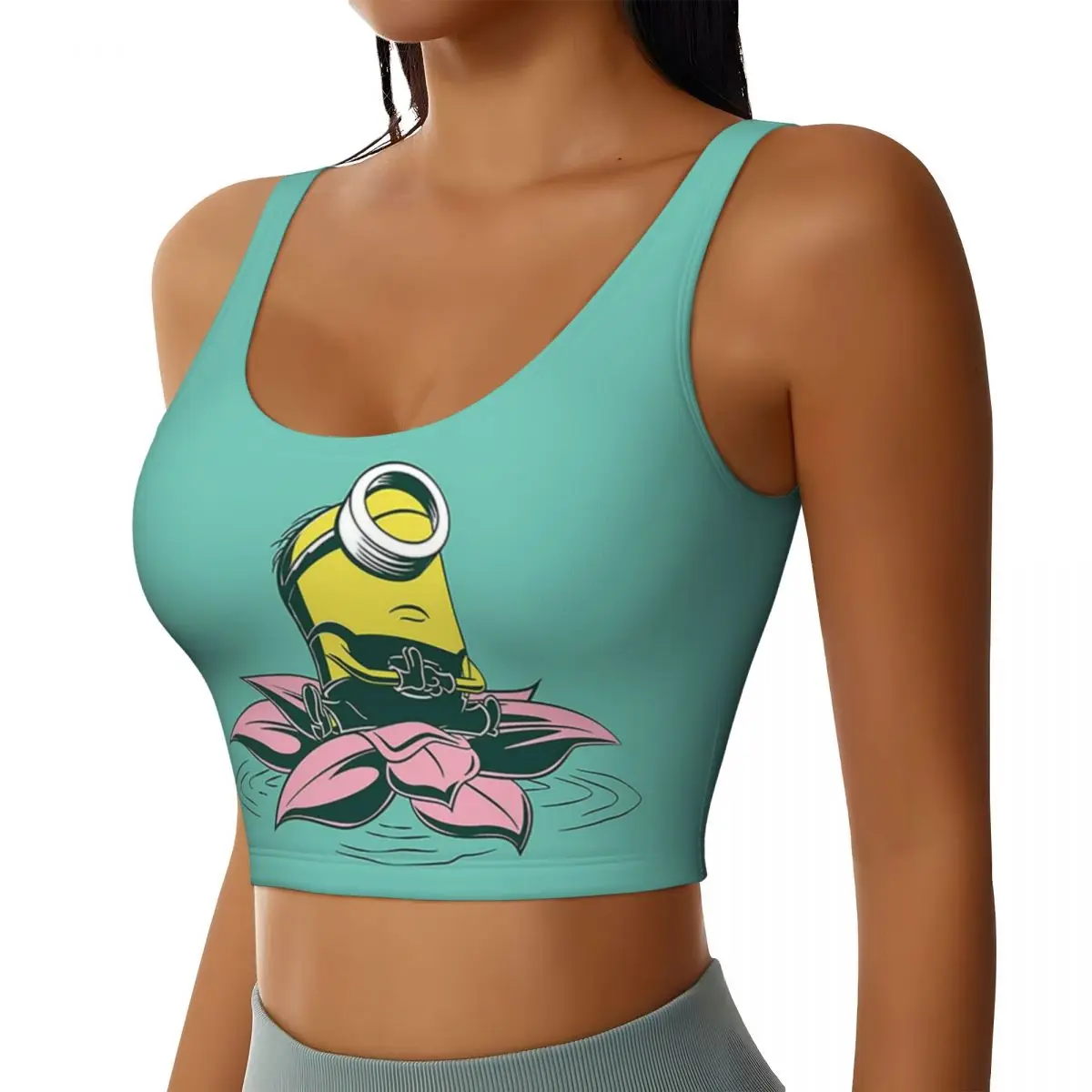 Custom Minions Meditating On Lotus Workout Crop Tank Tops Women's Running Sports Bras