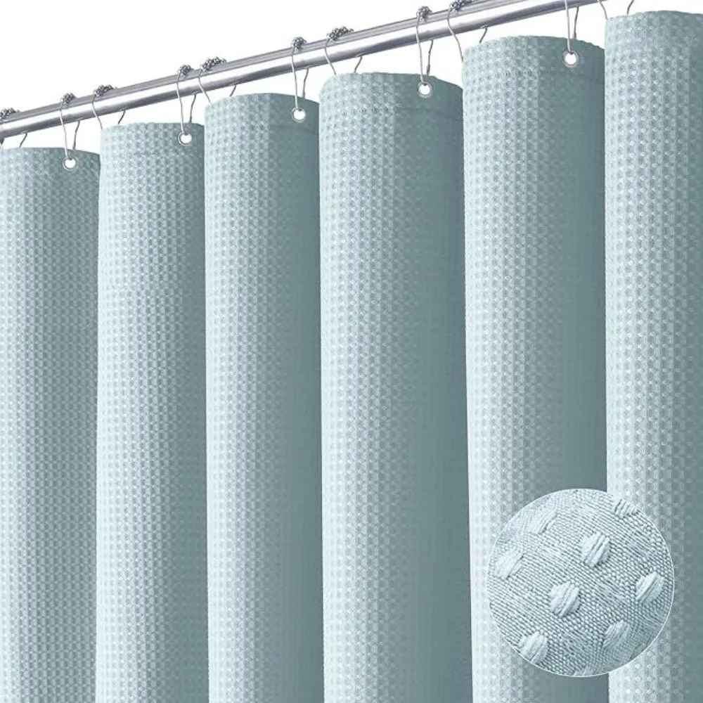 New Waffle Weave Shower Curtain Solid Color with Hooks Shading Curtain Thickened Quick-Dry Partition Curtain Bathroom Supply