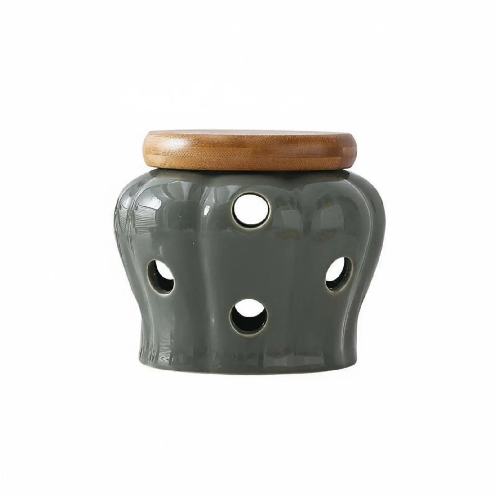 Ceramic Ventilated Storage Jar with Bamboo Lid Large Garlic Keeper Pumpkin Design Kitchen Storage Solution for Home Pantry
