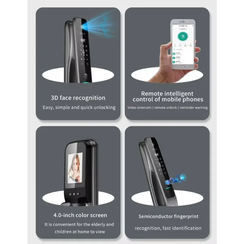 قفل الباب الذكي STLF Ai ببصمة الإصبع، قفل واي فاي رقمي، قفل ذكي مع إرسال الصور إلى الهاتف
