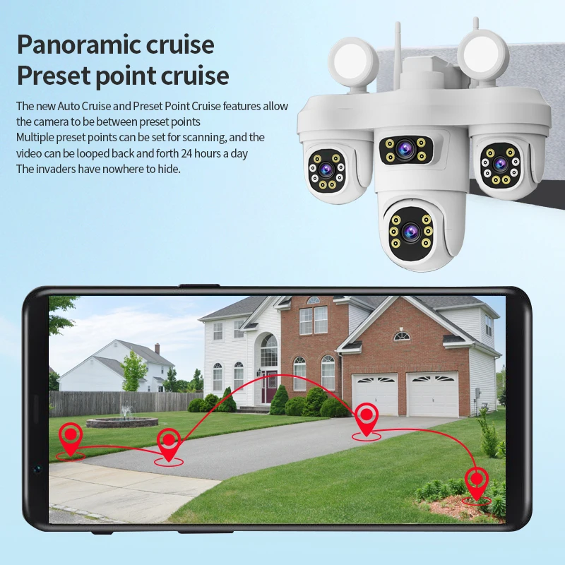 Outdoor 6K 12MP WiFi IP Camera 3 Controllable PTZ Lens Color Night Vision Human Detection 2-way Audio Security Camera O-KAM PRO