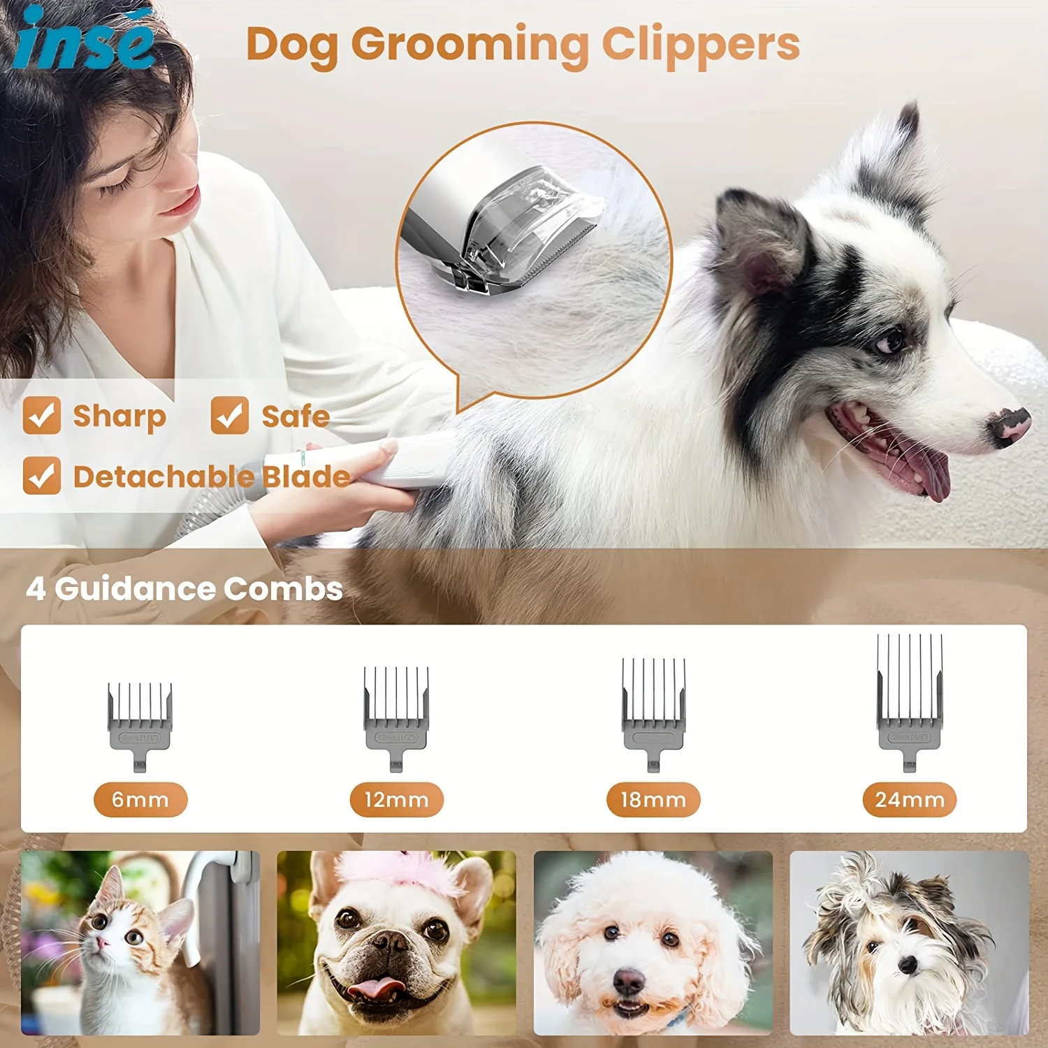 INSE P20 Pet Grooming ชุด 5-in-1 เครื่องมือ Low Noise Dog Hair เครื่องดูดฝุ่น 17KPa ดูดที่มีประสิทธิภาพสําหรับได้อย่างง่ายดายสัตว์เลี้ยงกําจัดขน