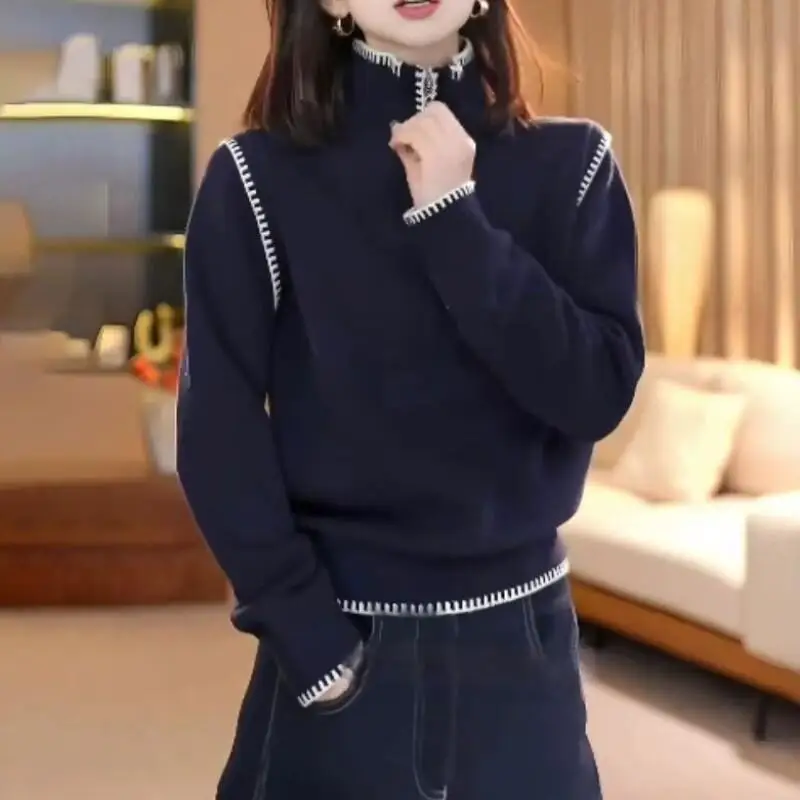 

Women's Sweater Outdoor Daily Wear Half Zip Knit Sweater Women's Fashion Crewneck Long Sleeve Slim Fit Tops For Casual Outfit