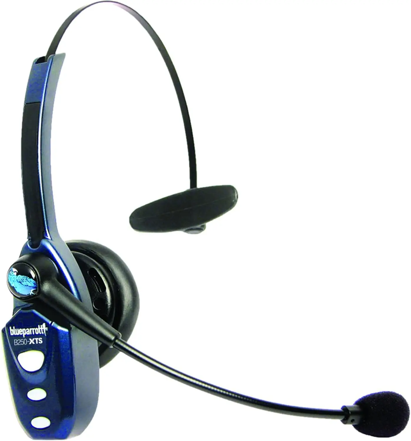 Mono Bluetooth Wireless Headset, 91% Noise Canceling, Over Head Trucker Headset with Mic, Lightweight, Adjustable Headband, 20hrs Talk Time, Blue (Renewed)