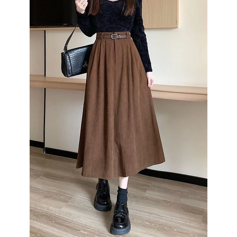 

Women Vintage Solid Color JK Long Skirts Girls Elegant Comfortable Leisure Dress Female Sweet A Line Zipper Pleated Skirts