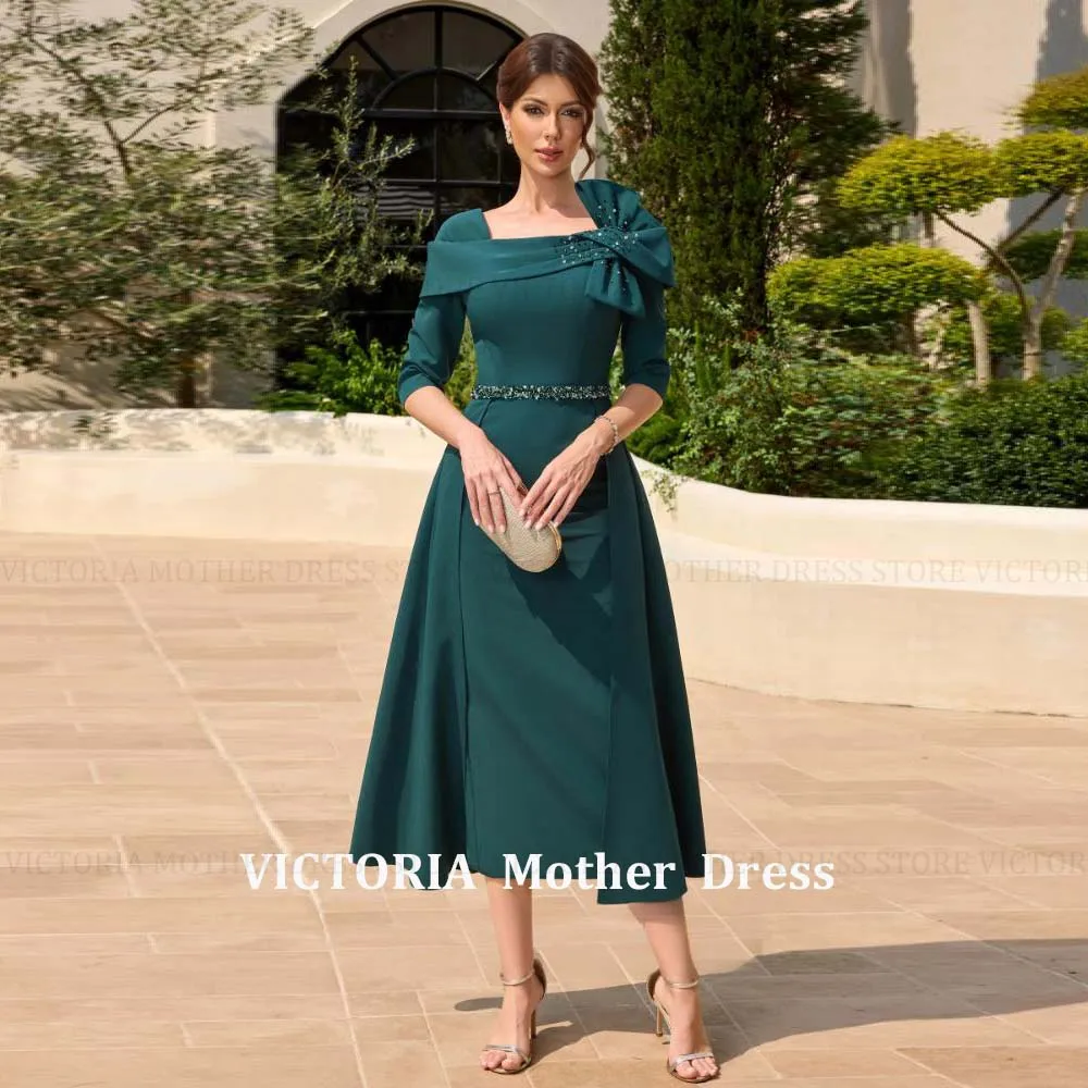 

Элегантные платья для матери невесты с бисером по индивидуальному заказу, 2026, темно-зеленый трапециевидный бант, короткое свадебное платье для гостей, вечерние платья
