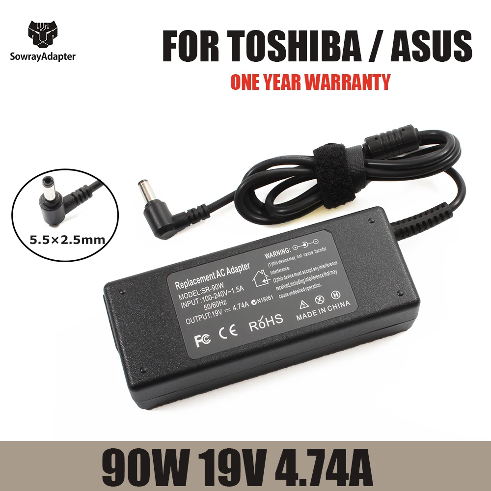 

19V 4.74A 90W 5.5*2.5mm Laptop Charger Power For ASUS Toshiba/Lenovo Adapter A46C X43B A8J K52 U1 U3 S5 W3 W7 Z3 Notebook