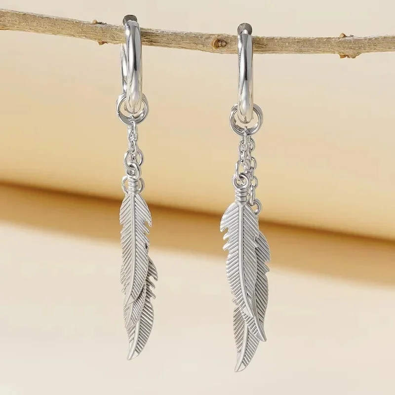 Stainless Steel Colorful Feather Drop Earrings Suitable for Men and Women, Hypoallergenic Daily Wear Jewelry Gifts