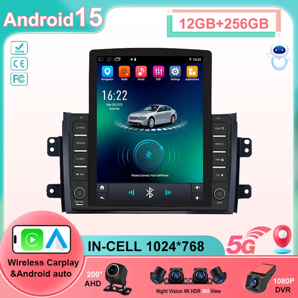9.7 Car Radio Android 15 For Suzuki SX4 2006 - 2013 for Fiat Sedici Multimedia Player Navigation GPS 2 Din Carplay Stereo DVD