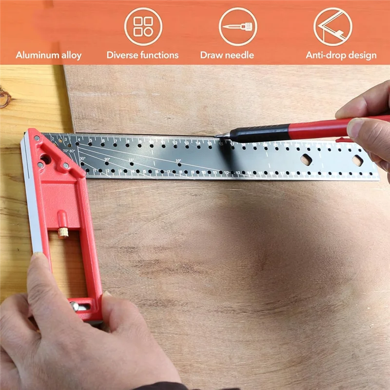 مسطرة مربعة تأطير 12 بوصة قابلة للتعديل من GTBL لأعمال النجارة - تتضمن قلم نجار متين و12 عبوة