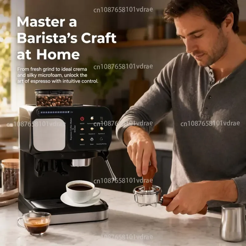 High-pressure Espresso Machine with Grinding Function for Hot and Cold Coffee Extraction 1200W