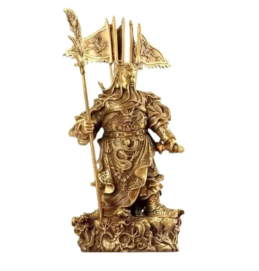 Copper Guan Gong statue ornament, pure copper, Jiulong Lingqi Guan Yu Guan Er Ye Buddha statue home company offering opening gi