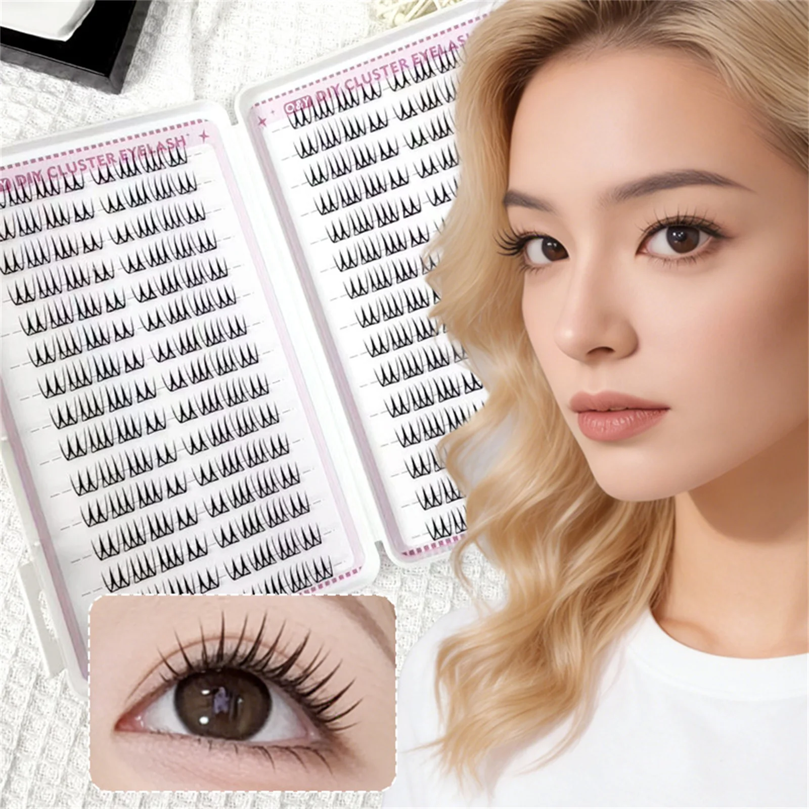 Self Adhesive False Eyelashes 9-13mm Mixed Length C Curl Eyelash Books Segmented Korean Style Glue Free Lashes Kit For Daily