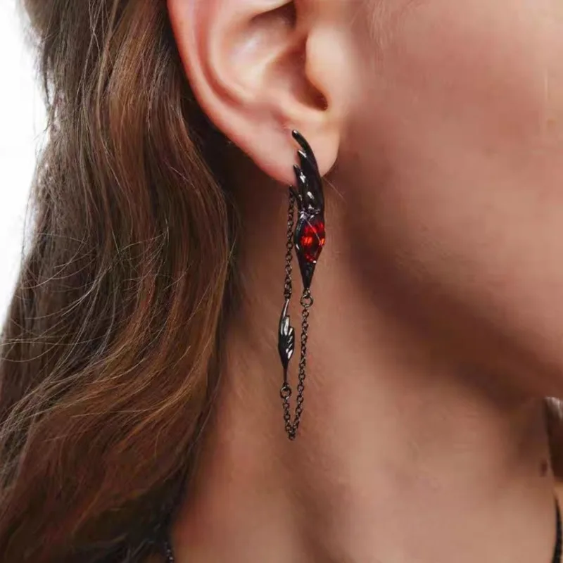 

Noble style crow wings irregular earrings tassel dark punk style earrings for a few days gift jewelry