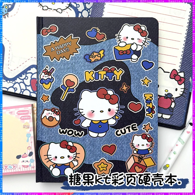 Cute Hello Kitty A5 Hard Shell Notebook Full Color Drawing Inner Page Handbook Cartoon Hello Kitty Diary Notebook