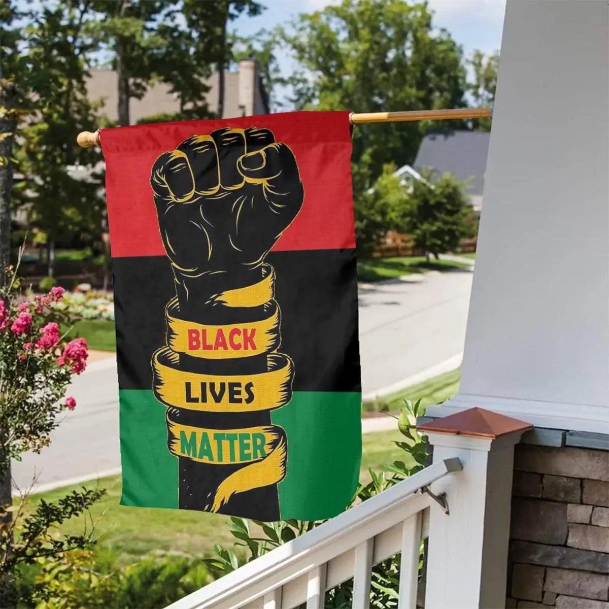 Usa African American Afro Pan Black And Green Red Fist Ribbon Black Lives Matter Blm Flax Nylon Burlap Linen Fabric Garden F EEZ