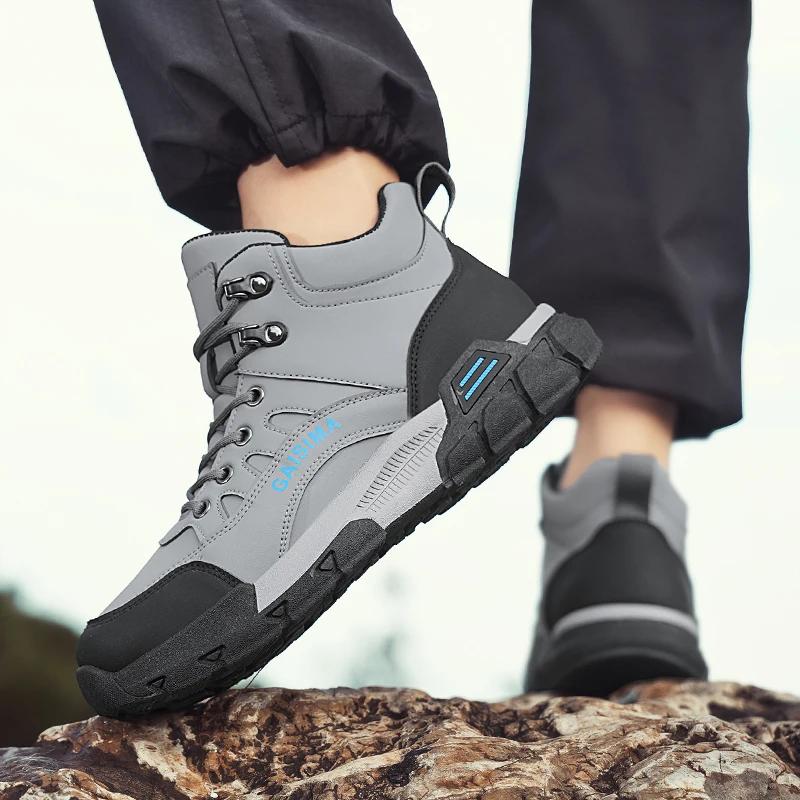 Botas de trabajo al aire libre para hombre, botas de senderismo con plataforma antideslizante, cómodas zapatillas de senderismo para acampar, zapatos de caza, otoño e invierno