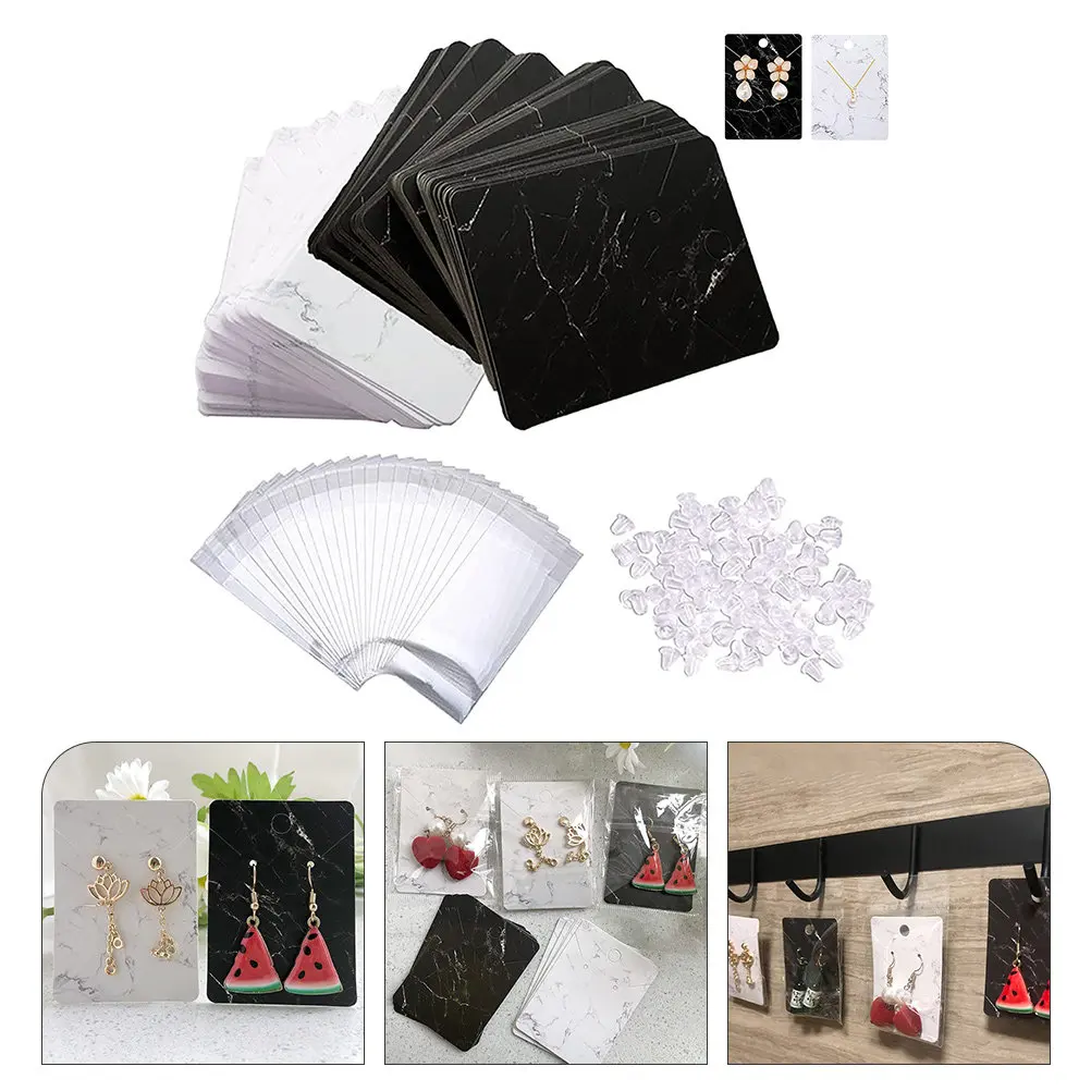 1 Set Jewelry Display Cards Lightweight Earring Cards with Clear Storage Bags Rubber Backs for Jewelry Shop Necklace Earrings