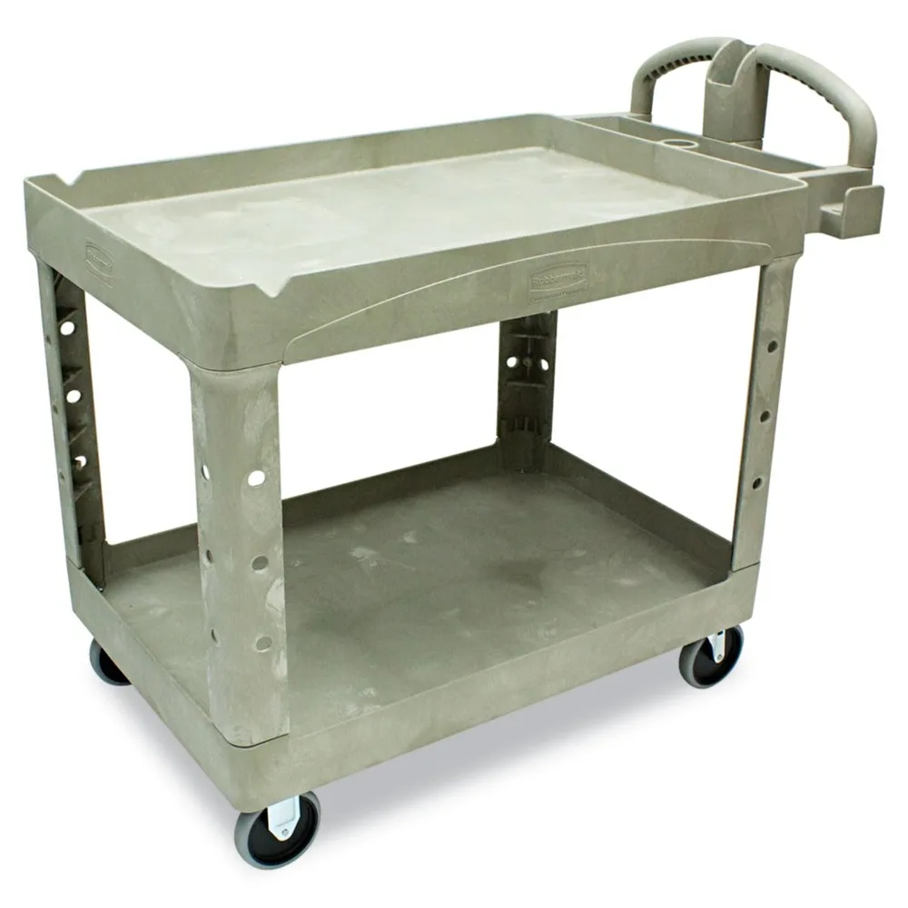 

Rubbermaid Commercial 452088BG Heavy-Duty Utility Cart, Two-Shelf, 25 1/4w x 44d x 39h, Beige