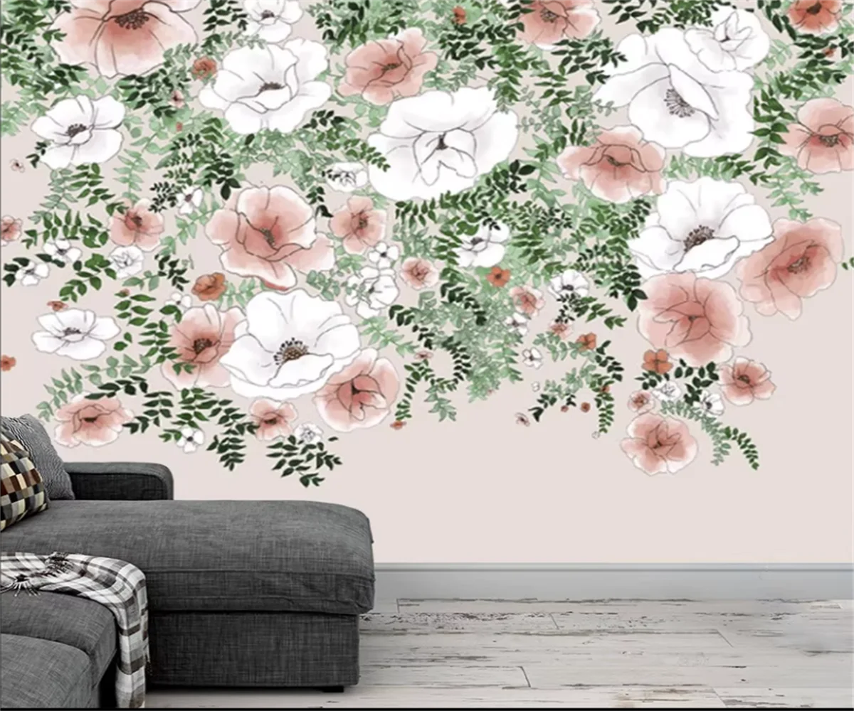 European style flowers Embossed canvas material wallpaper Clothing shop Flower shop Background wall Custom 3D wallpaper