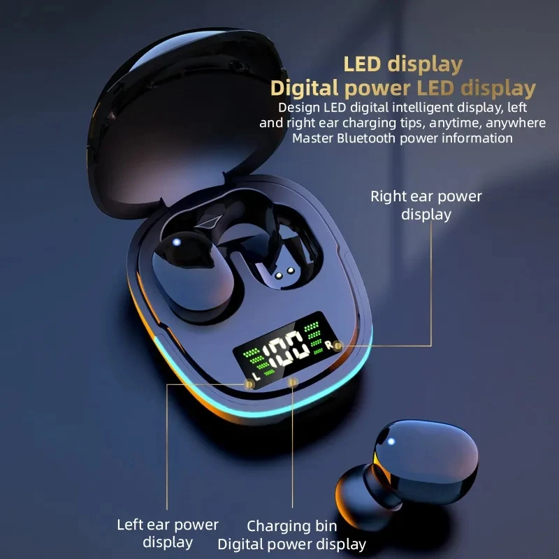 Mini Portable Stereo Earbuds with Digital Power Indicator Cool Gradient Light In-Ear Headset for Daily Music Sharing with Chargi