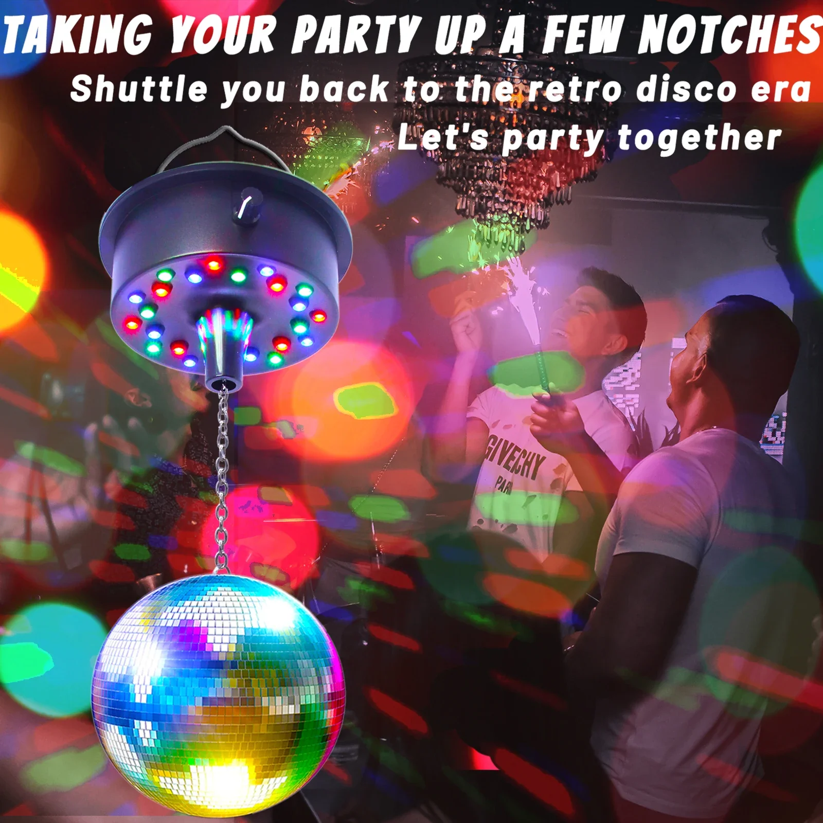 Adjustable Mirror Ball Rotating Motor with 24 RGB Led Light for 4 6 8 12" Disco Balls (Not Include)