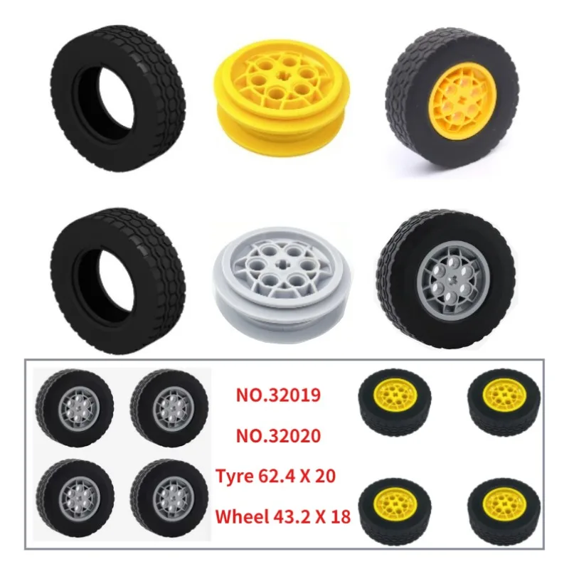 Set of 4 Tire and Hub Components (62.4×20 Mm) with Advanced Technology Ideal for Modifying and Assembling Car Model MOC Toys