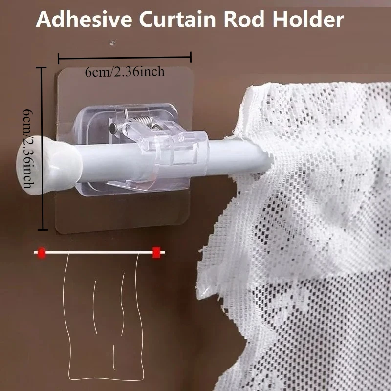 2pcs Curtain Rod Hook Punching-free Curtain Rod Rack Household Wall-mounted Bracket Clip Door Curtain Telescopic Curtain Hooks