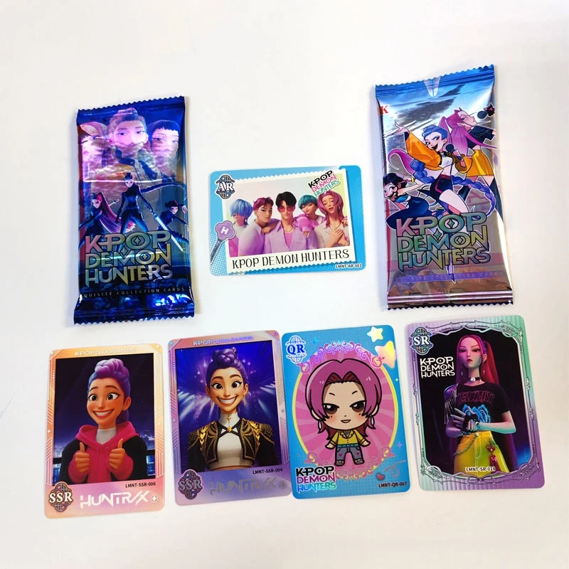 Anime Kpop Demon Hunters Collectible Card Blind Box  Huntrix Rumi Mira Zoey Character Laser Flash Card Mystery Bag Surprise Gift