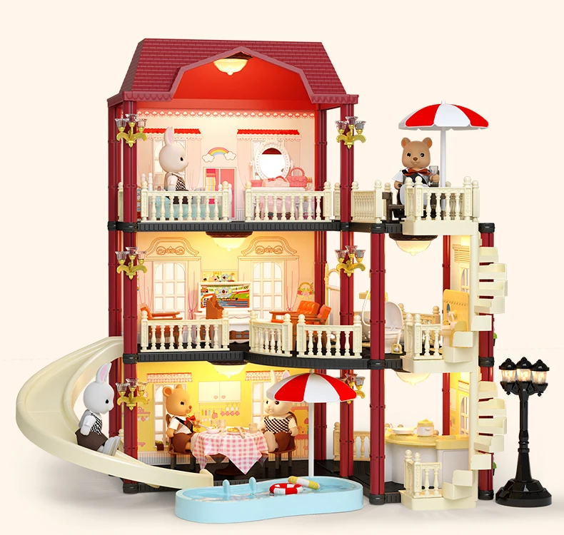 Maison de poupées de jeux de famille, mobilier de chaise, jouets de simulation, châteaux de princesse, villas, cadeau de Noël pour enfants